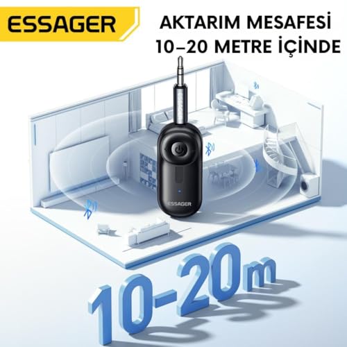 Essager Bluetooth 5.3 3.5mm Jack Aux Araç Ses Aktarım Kiti Fm Transmitter Kulaklık Araç Müzik Akratım Kiti