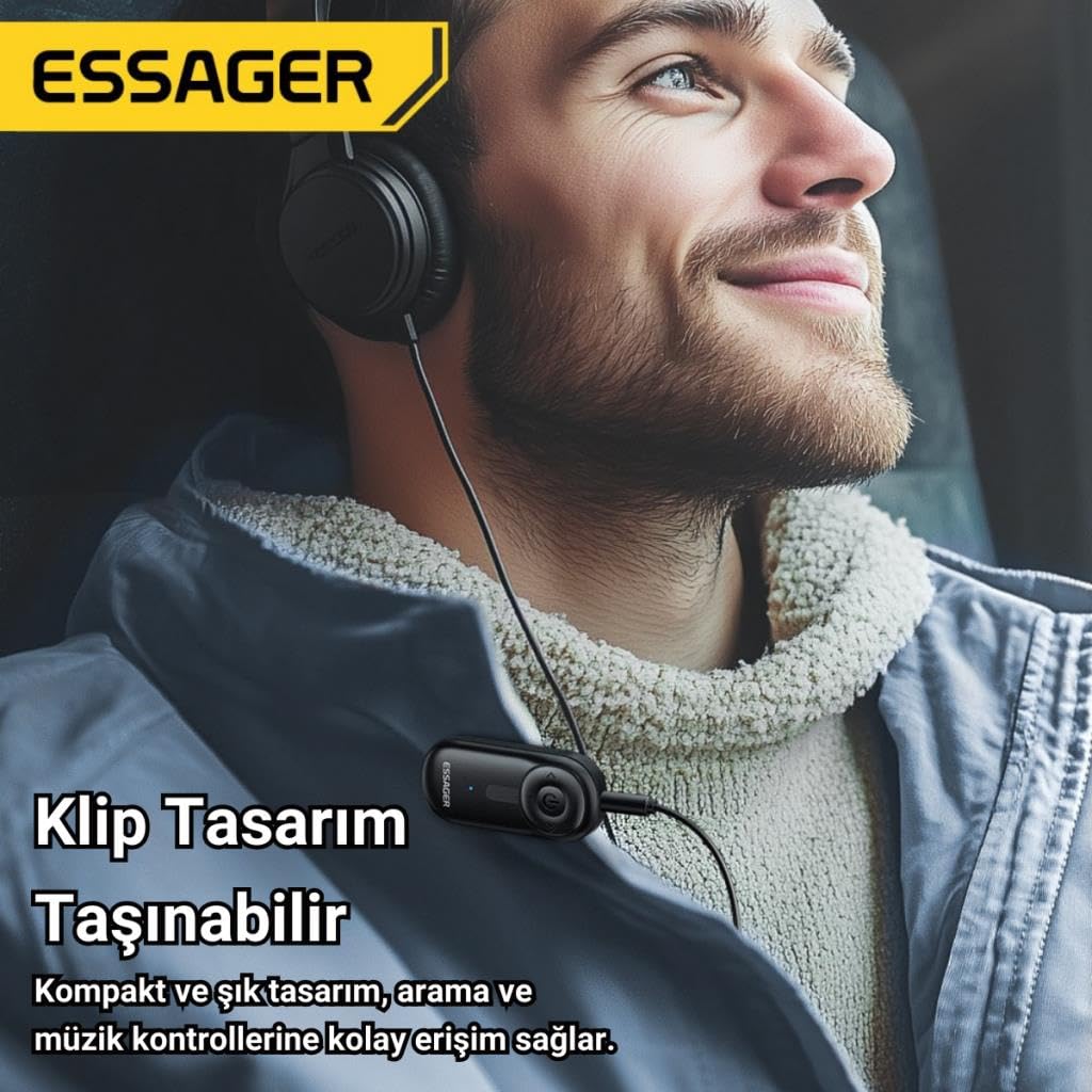 Essager Bluetooth 5.3 3.5mm Jack Aux Araç Ses Aktarım Kiti Fm Transmitter Kulaklık Araç Müzik Akratım Kiti