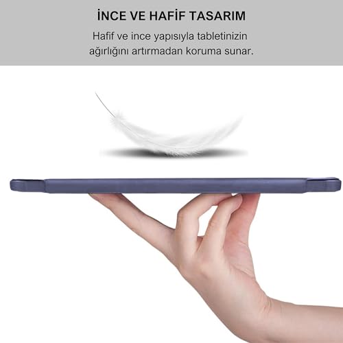 Klasse Samsung Galaxy Tab S9+ FE Plus 12.4 inç Uyumlu Smart Kılıf, S Pen Kalemlikli, Trifold, Esnek, Mat, Origami, Darbeye Tam Dayanıklı Tablet Kılıfı (Lila)