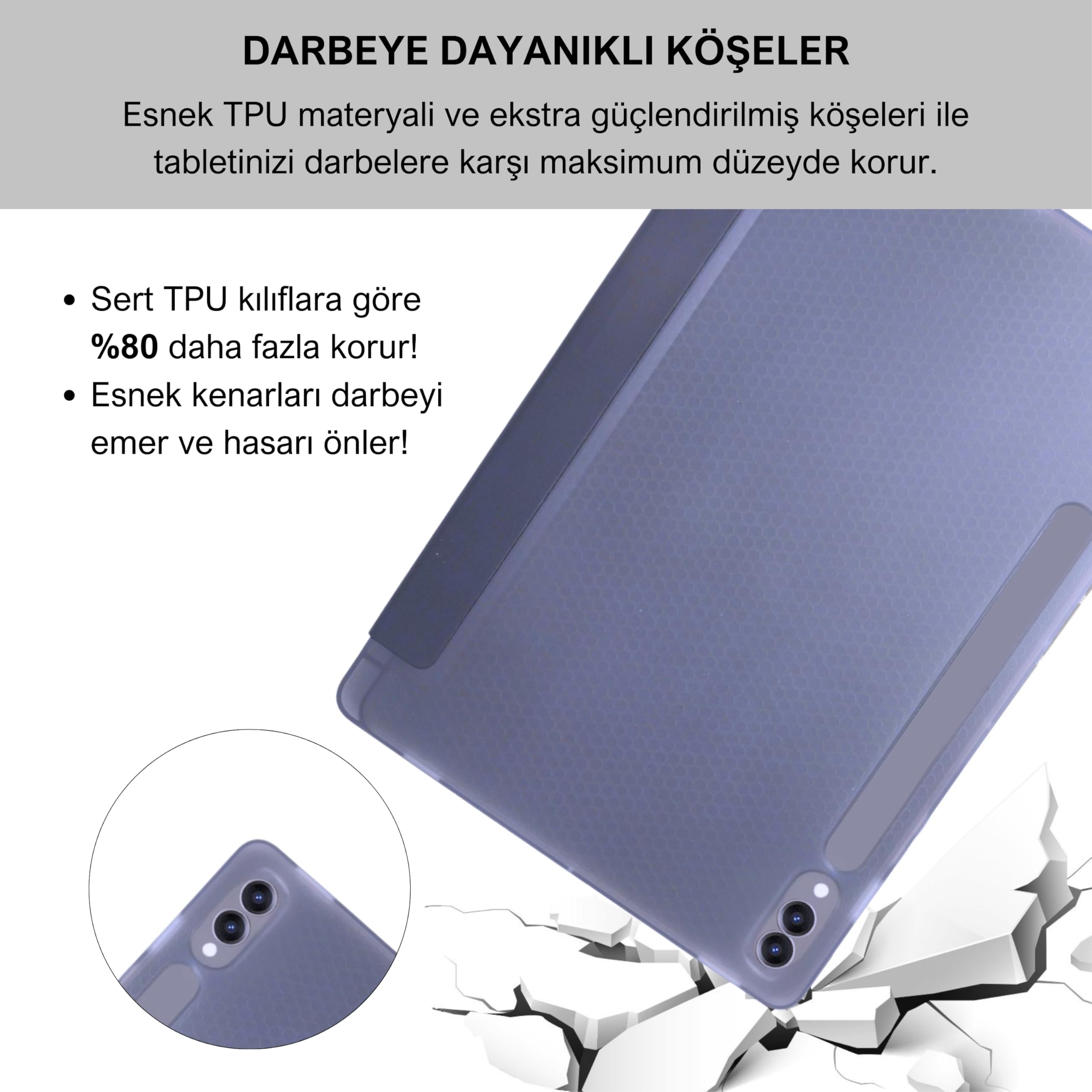 Klasse Samsung Galaxy Tab S9+ FE Plus 12.4 inç Uyumlu Smart Kılıf, S Pen Kalemlikli, Trifold, Esnek, Mat, Origami, Darbeye Tam Dayanıklı Tablet Kılıfı (Lila)