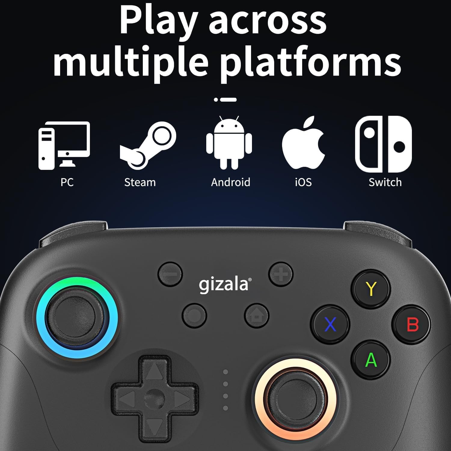 gizala Kablosuz Oyun Kontrolcüsü Gamepad Hall Effect Triggers Joystick Game Controller Switch 2 / Switch/PC/Steam/Android/IOS (Siyah)