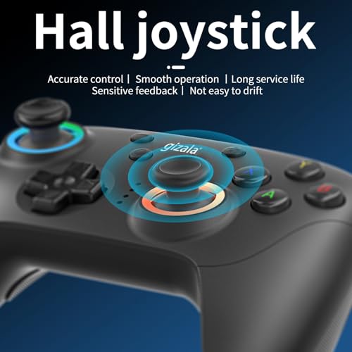 gizala Kablosuz Oyun Kontrolcüsü Gamepad Hall Effect Triggers Joystick Game Controller Switch 2 / Switch/PC/Steam/Android/IOS (Siyah)