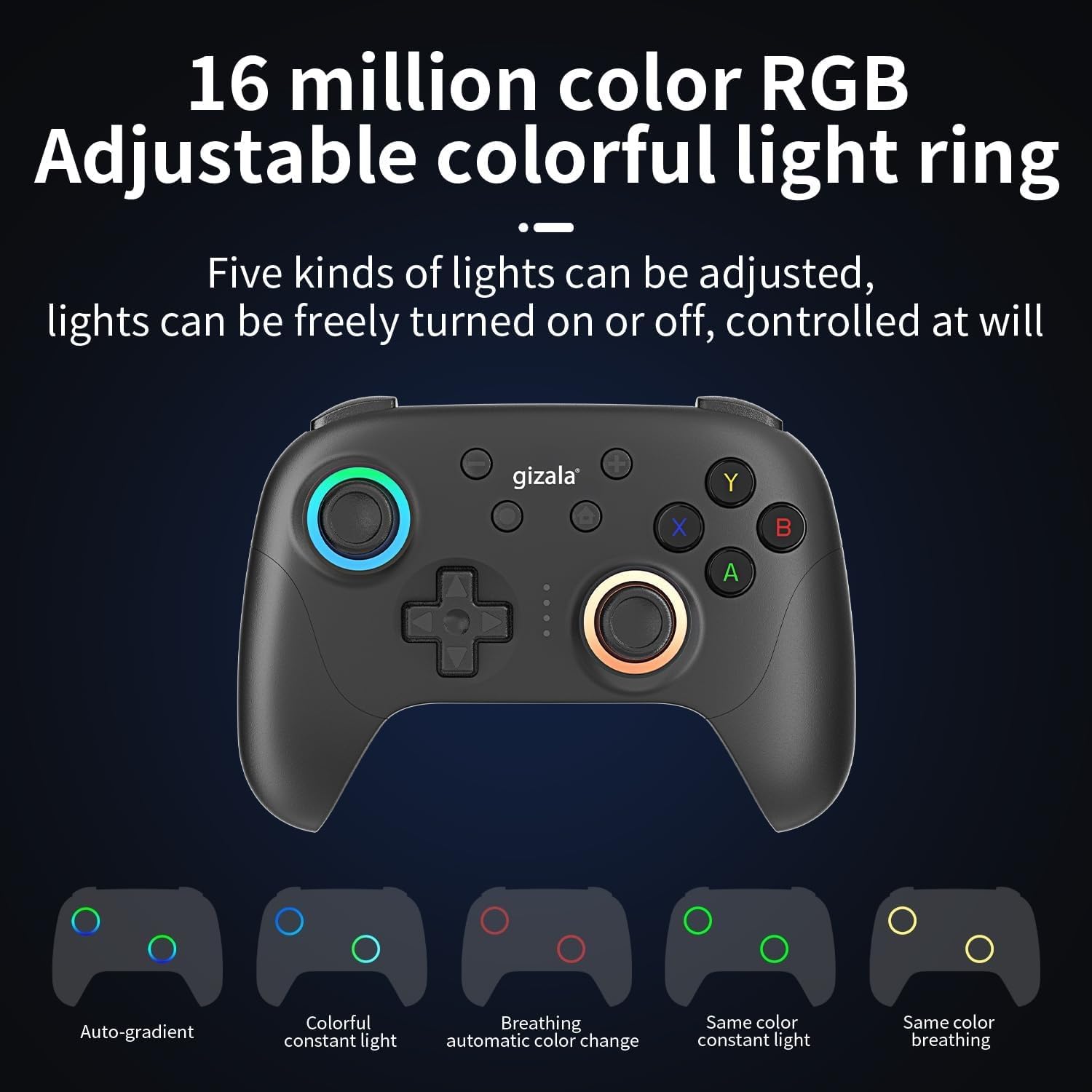 gizala Kablosuz Oyun Kontrolcüsü Gamepad Hall Effect Triggers Joystick Game Controller Switch 2 / Switch/PC/Steam/Android/IOS (Siyah)