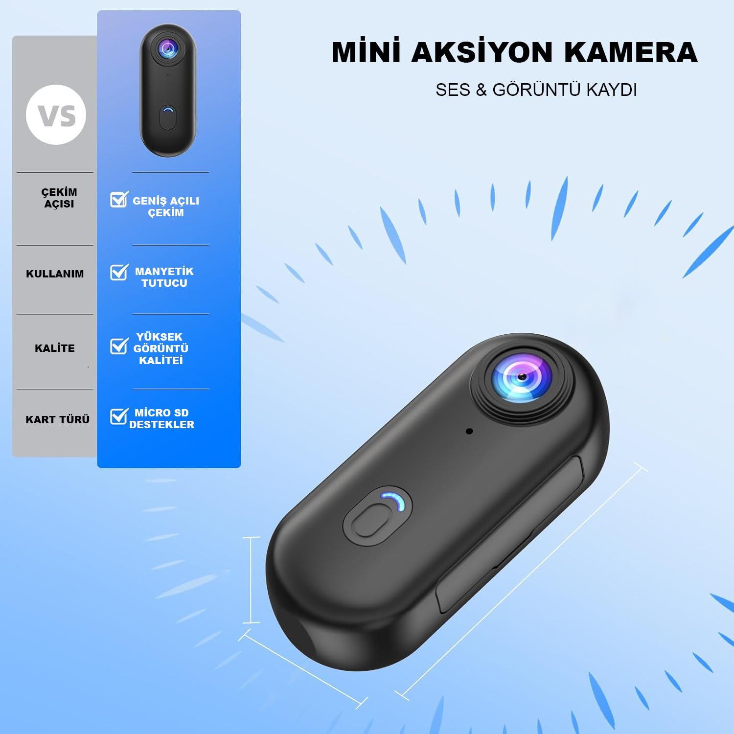 Robeve Mini Wifi Aksiyon Kamerası 4K Giyilebilir Aksiyon Kamera - Su Geçirmez Tasarım - Ses ve Görüntü - Motorsiklet Görüntü Kaydı - Aksiyon Görüntü Kaydı