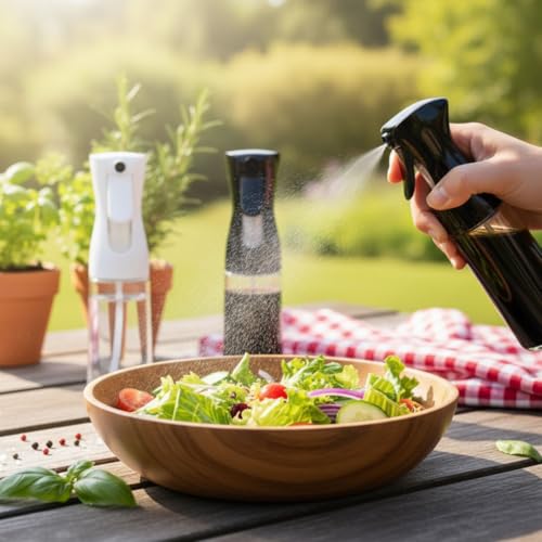 Deconox 1 Adet Cam Sprey Yağlık, 225 ml Yağ ve Sirke Püskürtücü, Büyük Boy, Çok Amaçlı Mutfak Gereci, Airfryer İçin İdeal (Siyah & Beyaz) (SİYAH)