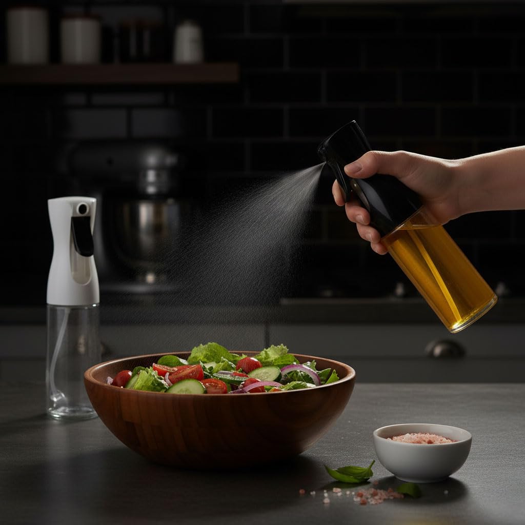 Deconox 1 Adet Cam Sprey Yağlık, 225 ml Yağ ve Sirke Püskürtücü, Büyük Boy, Çok Amaçlı Mutfak Gereci, Airfryer İçin İdeal (Siyah & Beyaz) (SİYAH)
