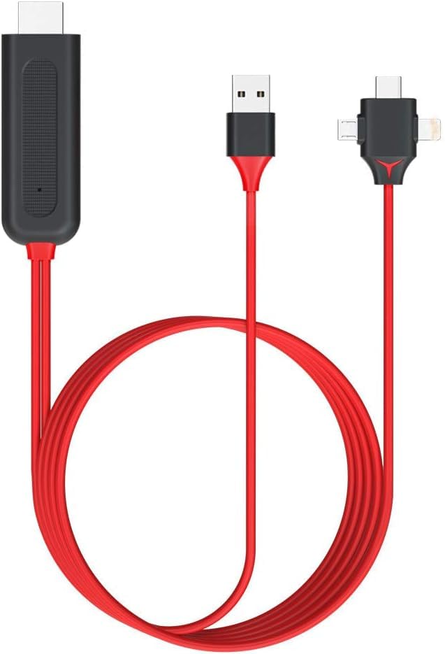 HDMI Kablosu, 1080P HD, Şarj ve Ekran Yansıtma Özellikli, 8 Kanal Dijital Ses, Cep Telefonu Ekranından TV/Projektör/Monitöre Tak ve Çalıştır