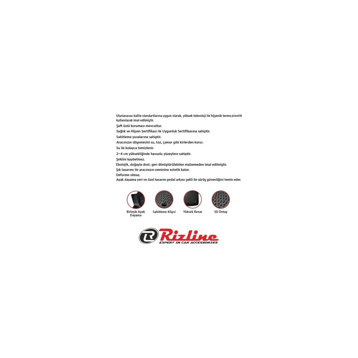 Rizline Renault Duster Eco G & E-Tech Full Hibrit 4x2 2024 Sonrası İle Uyumlu 3D Araca Özel Havuzlu Paspas Bmy
