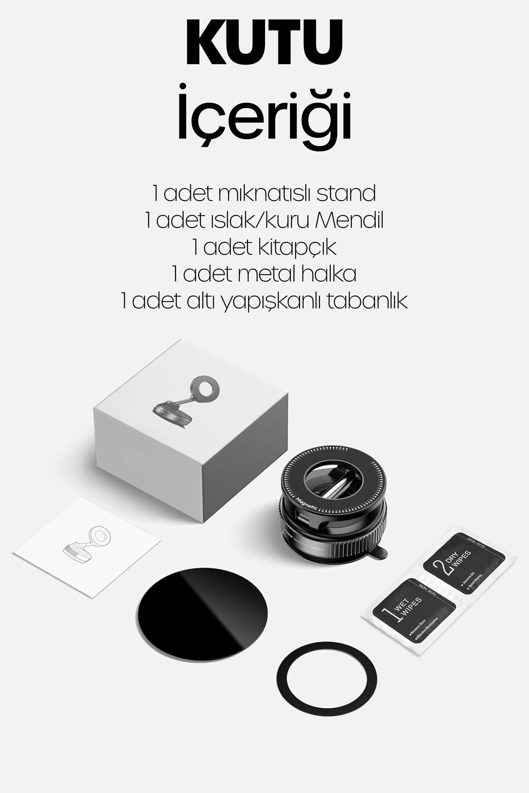 MagnetPRO 360° Ayarlanabilir Araç İçi Masa Üstü Vakumlu Mıknatıslı Magsafe Telefon Tutucu (Beyaz)