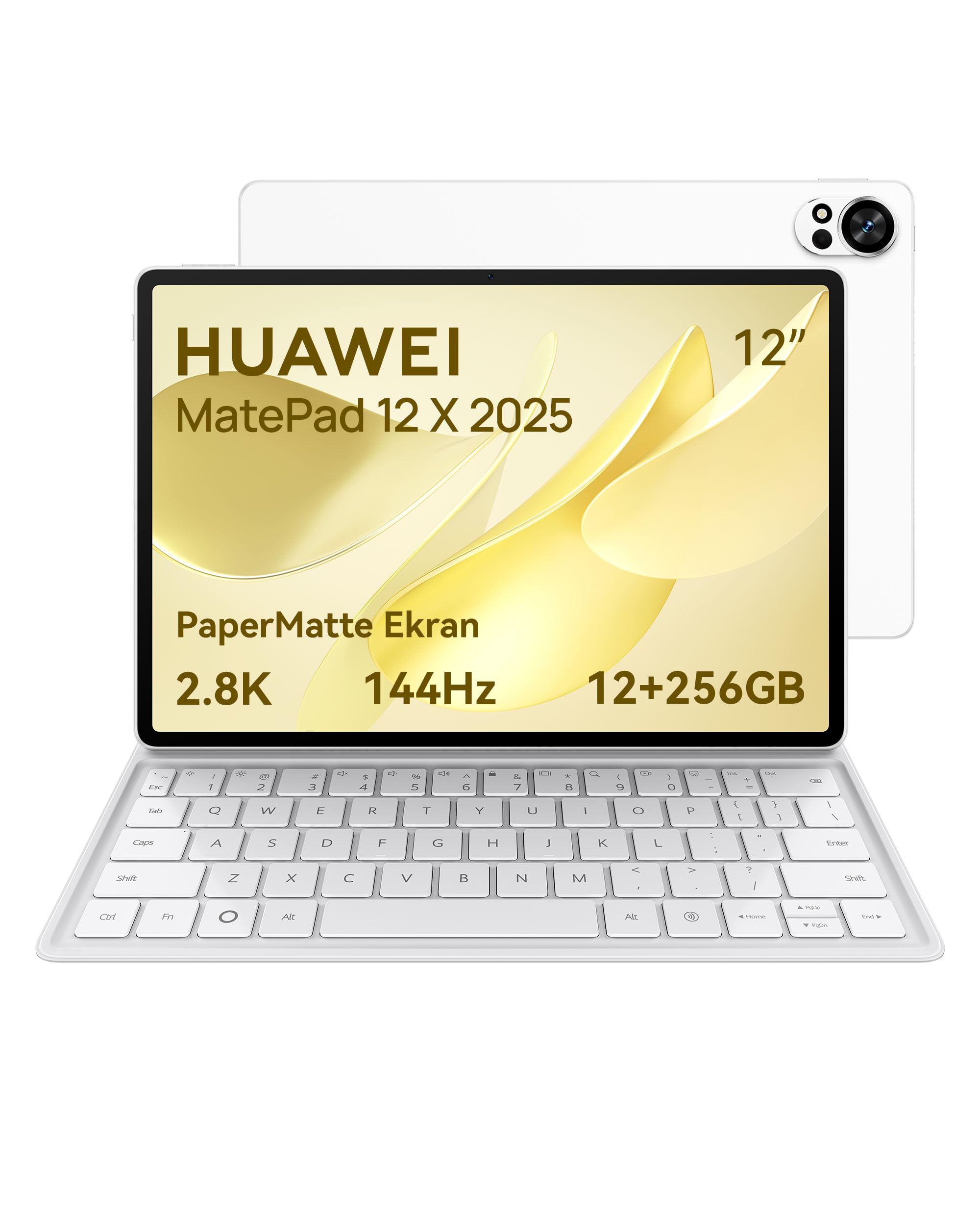 HUAWEI MatePad 12 X 2025 Yeni Tablet Kalemsiz, 2.8K, 144 Hz, 1000 nit, 12 inç Ultra Net PaperMatte Ekran, 12+256 GB, 10.100 mAh Pil, 66 W SuperCharge, WiFi 7, HUAWEI Notes, Ultra Hafif Klavye, Beyaz