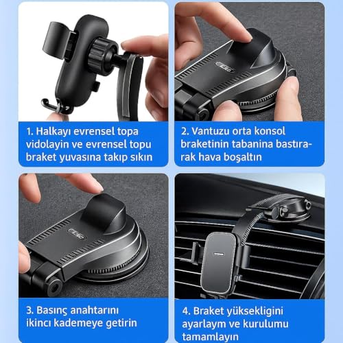 BMY Oto Aksesuar Torpido Üstü Vakumlu Araç Telefon Tutucu 360° Ayarlanabilir Uzun Kollu