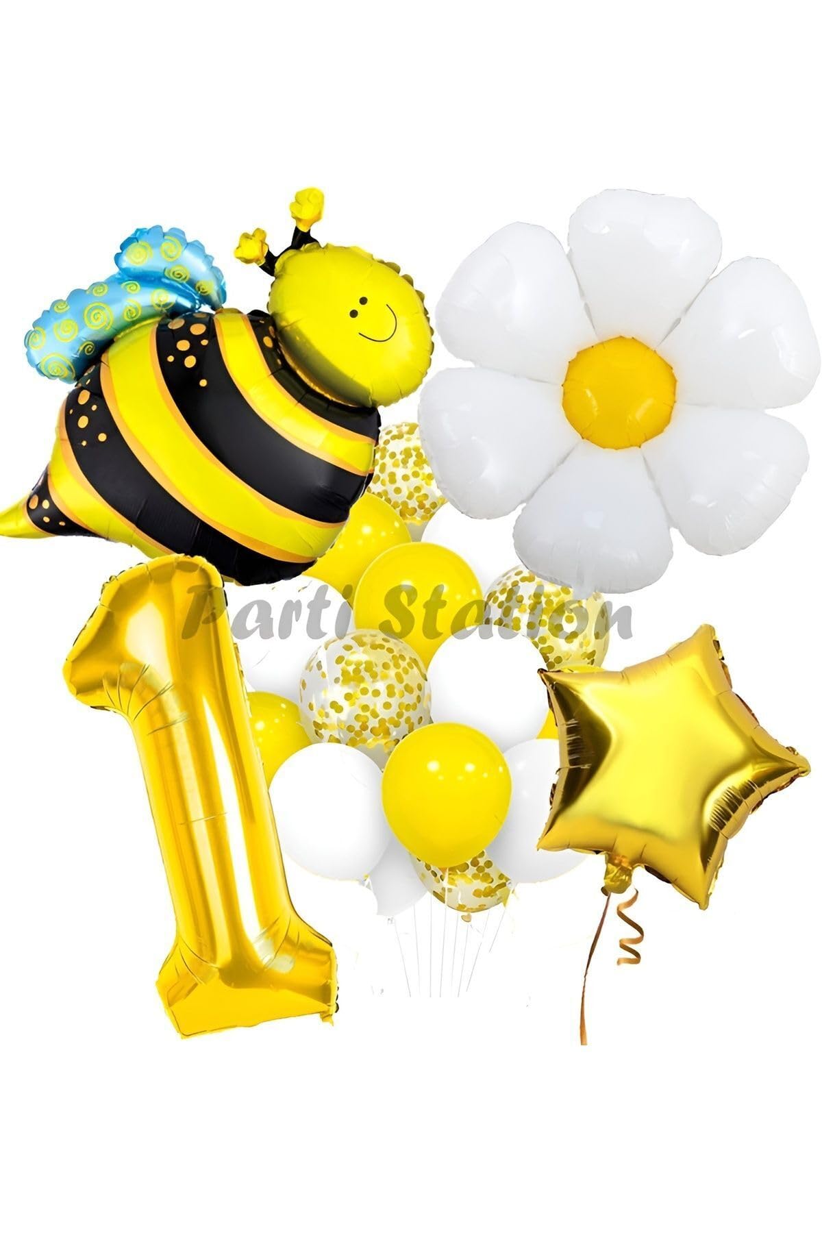 Parti Station Arı ve Papatya Temalı 1 Yaş Balon Seti Doğum Günü Parti Dekorasyonu