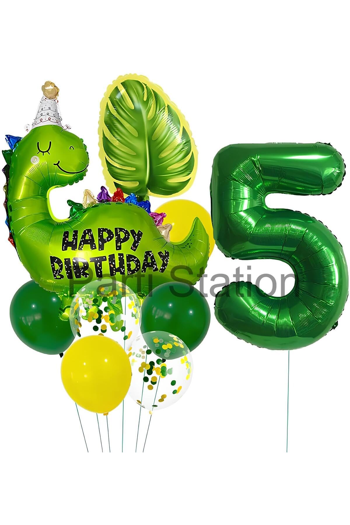 Parti Station Yeşil Dinozor Temalı 5 Yaş Folyo Balon Seti Doğum Günü Dekorasyonu