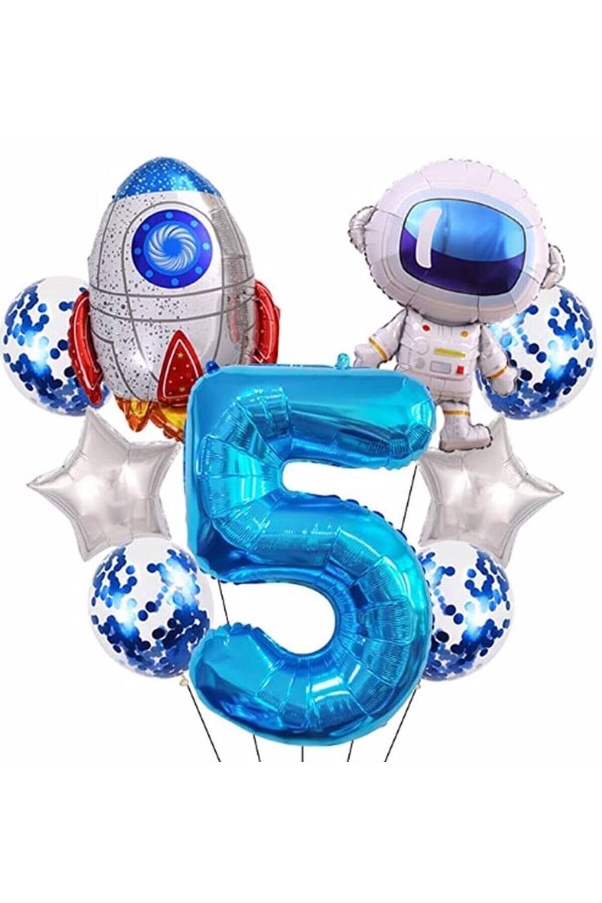Parti Station Uzay Galaksi Astronot Roket Temalı 5 Yaş Balon Seti Doğum Günü Dekorasyonu