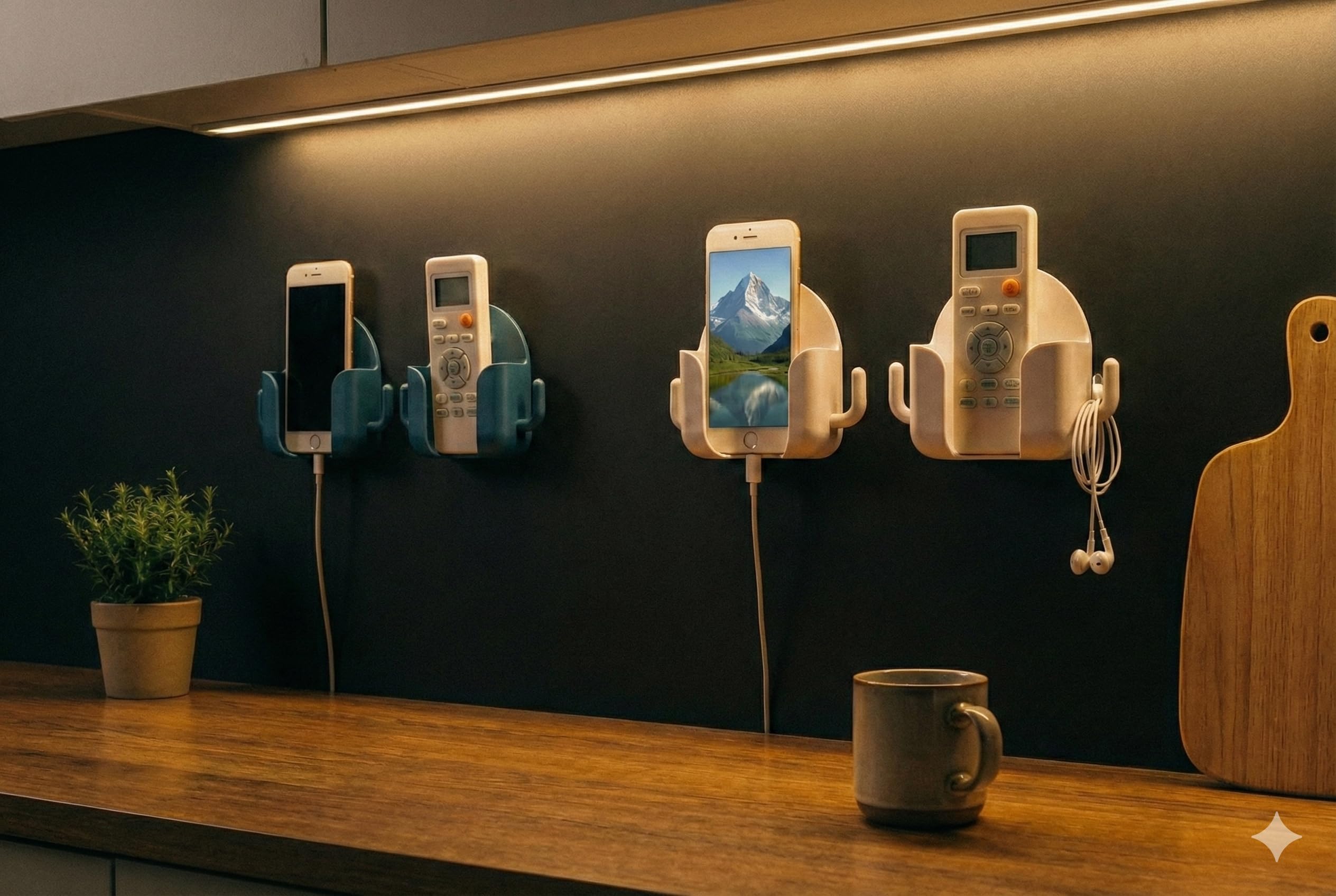 Vios Store 2’li Duvar Askısı Telefon ve Kumanda Standı, Yapışkanlı Çok Amaçlı Saklama Askısı, Kablo