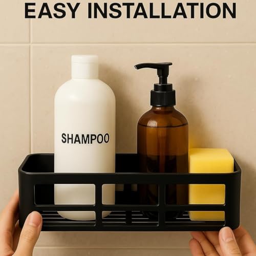 Orret Home 2 Adet Yapışkanlı Banyo Organizer Duş Rafı – Delmeden Montaj, Su Geçirmez Banyo ve Mutfak Duvar Organizeri,Suya Dayanıklı Pratik Saklama Rafı 12x27x6.5 Cm