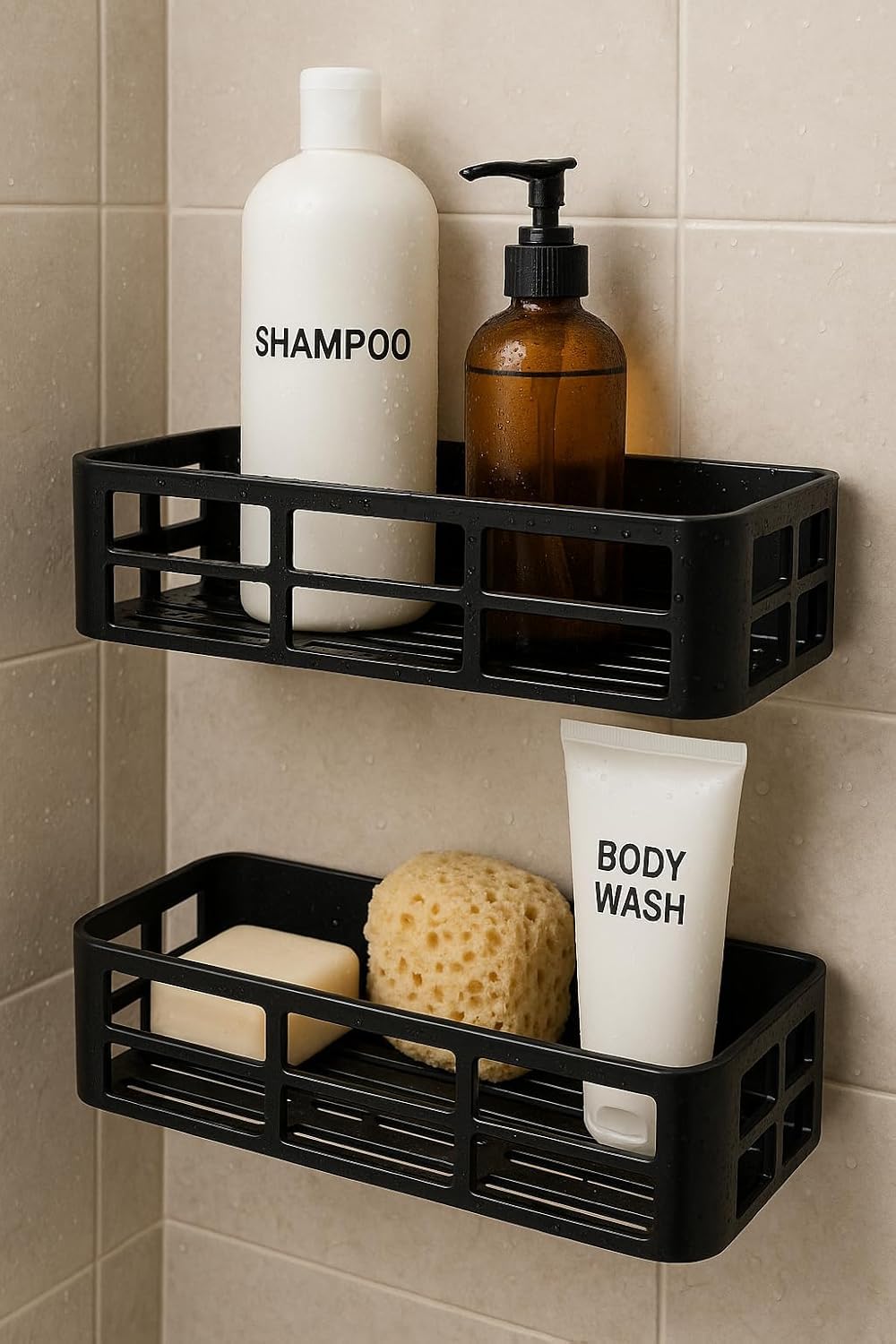 Orret Home 2 Adet Yapışkanlı Banyo Organizer Duş Rafı – Delmeden Montaj, Su Geçirmez Banyo ve Mutfak Duvar Organizeri,Suya Dayanıklı Pratik Saklama Rafı 12x27x6.5 Cm