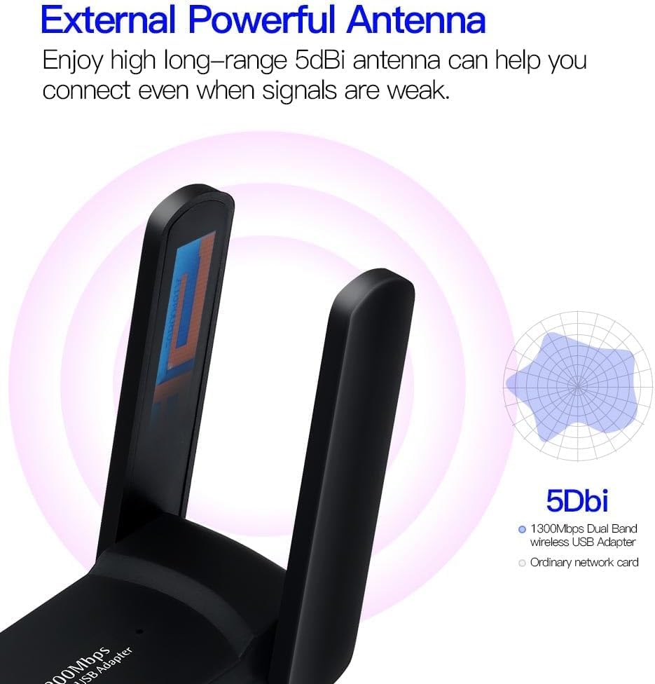 1300Mbps Wireless Adaptör Wifi Ağ Kartı Masaüstü Bilgisayar Pc ile Uyumlu Realtek RTL 8812BU USB3.0 Wifi Adaptör, 2.5G 5G 5.8G Wireless Adaptör, USB Wifi Alıcı USB 1.1,2.0,3.0 (AC1300)