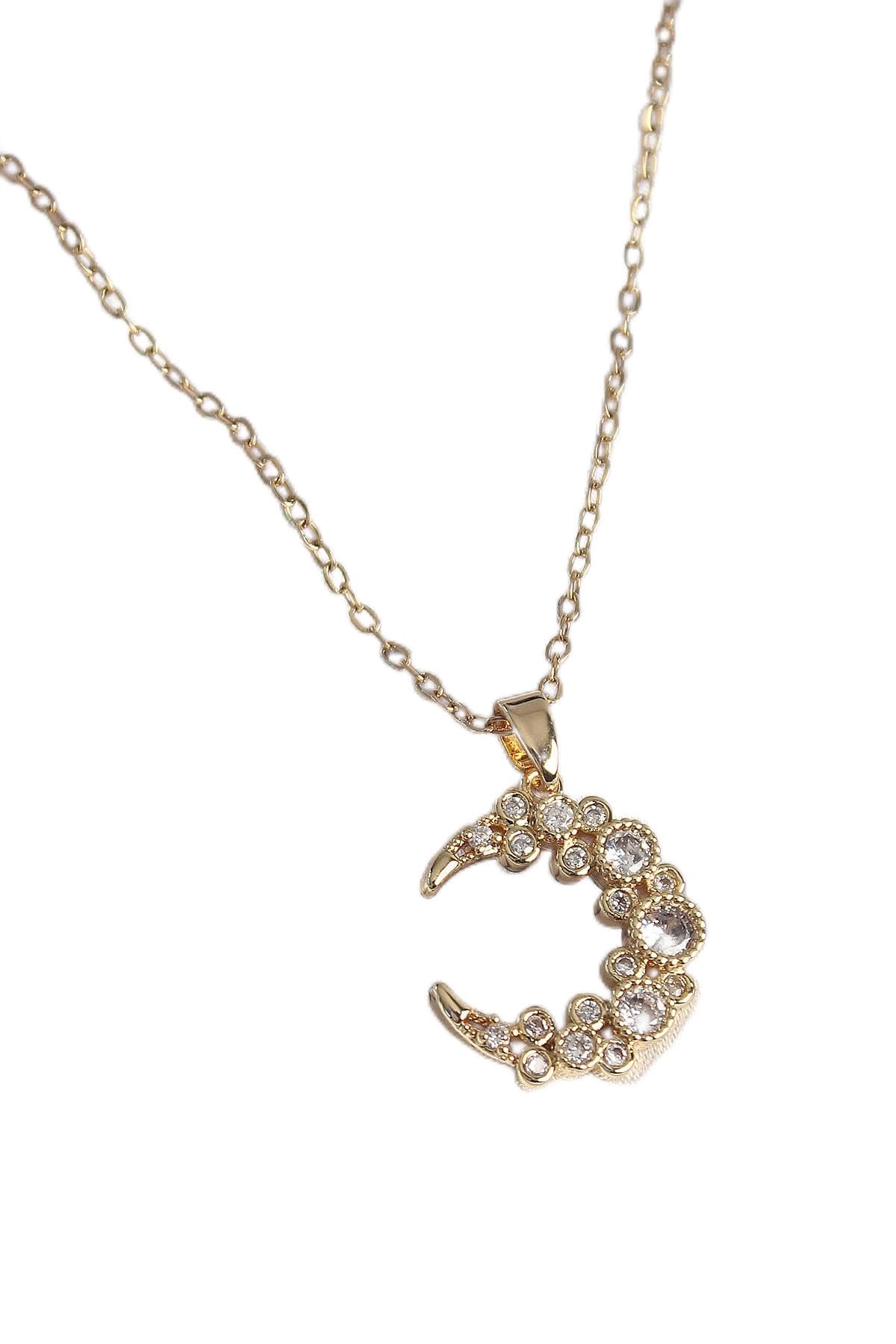 MiyanGo(3025) 316L Çelik Zincir Gold Renk Zirkon Taşlı Hilal Model Kadın Kolye - TJ-BKO9354 Standart Tek Ebat