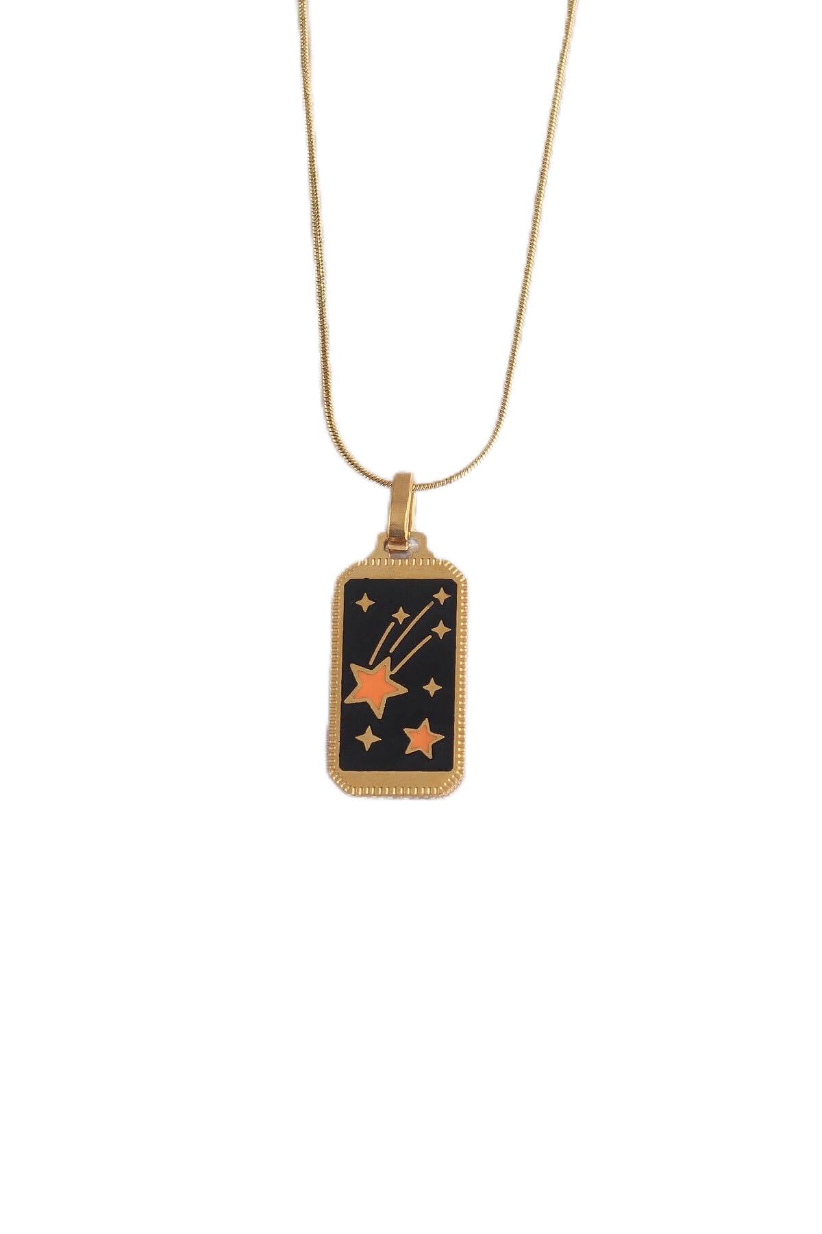 MiyanGo(1399) 316L Çelik Gold Renk Siyah Mineli Yıldız Figür Tarot Kolye - TJ-BKO9028 Çok Renkli Tek Ebat