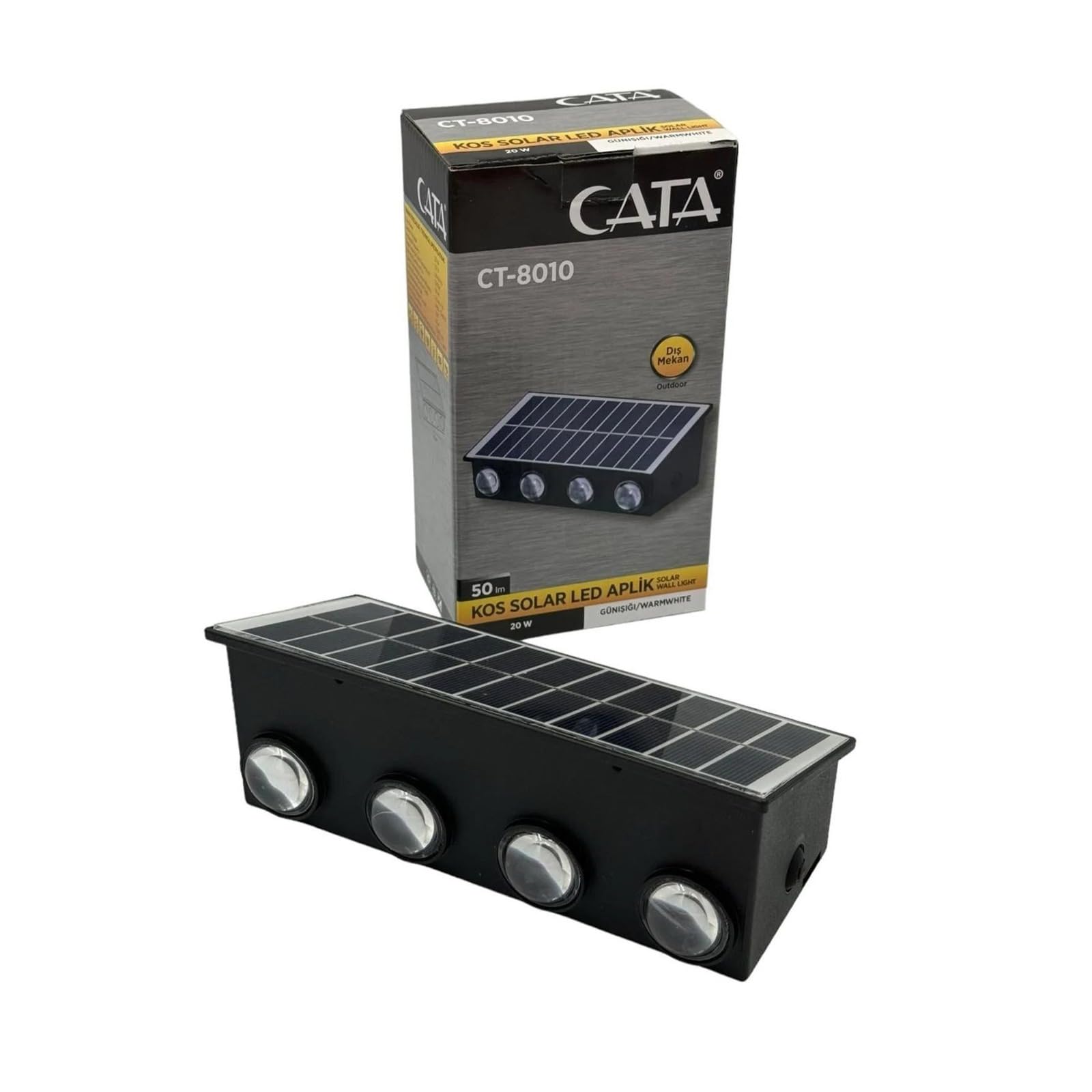 Cata CT-8010 20W Güneş Enerjili Solar LED Aplik Dış Mekan IP65 Duvar Lambası Günışığı 3200K