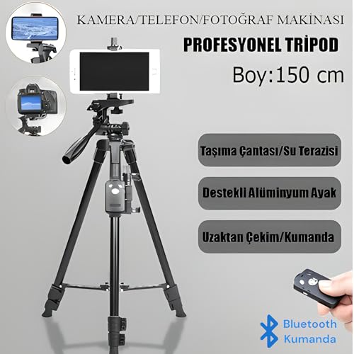 Infomax® Profesyonel Tripod 150 cm, 3 Yönlü ve 360° Döner Kafa,Katlanabilir Tripod Telefon Tutucu, B