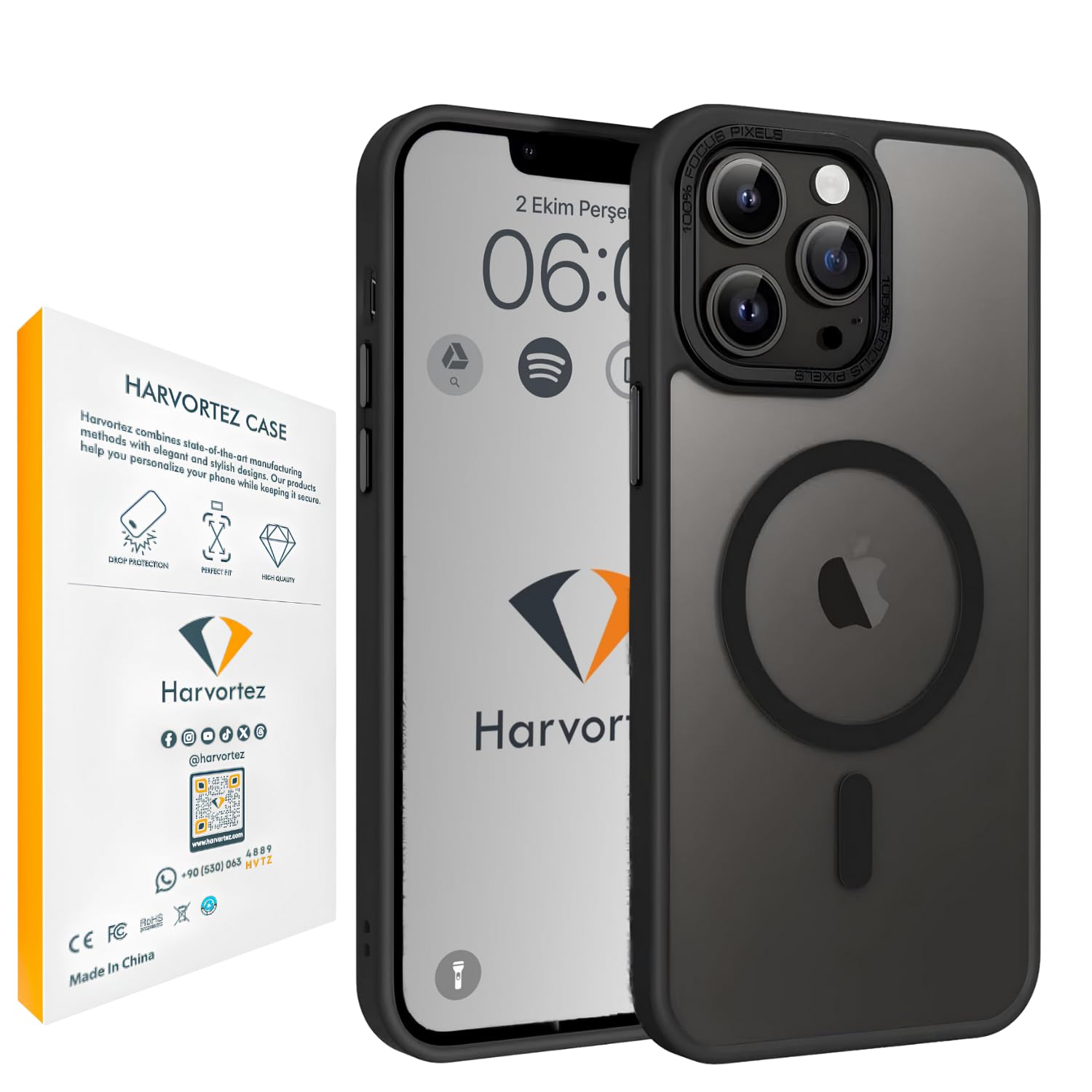HARVORTEZ iPhone 11 Kılıf 6.1" MagSafe ile Uyumlu, Yarı Saydam Mat Cep Telefon Kılıfı, Sararmaz, Yükseltilmiş Metal Lens Çerçeve, Metal Tuşlar, Profesyonel Koruma Phone Case - Siyah