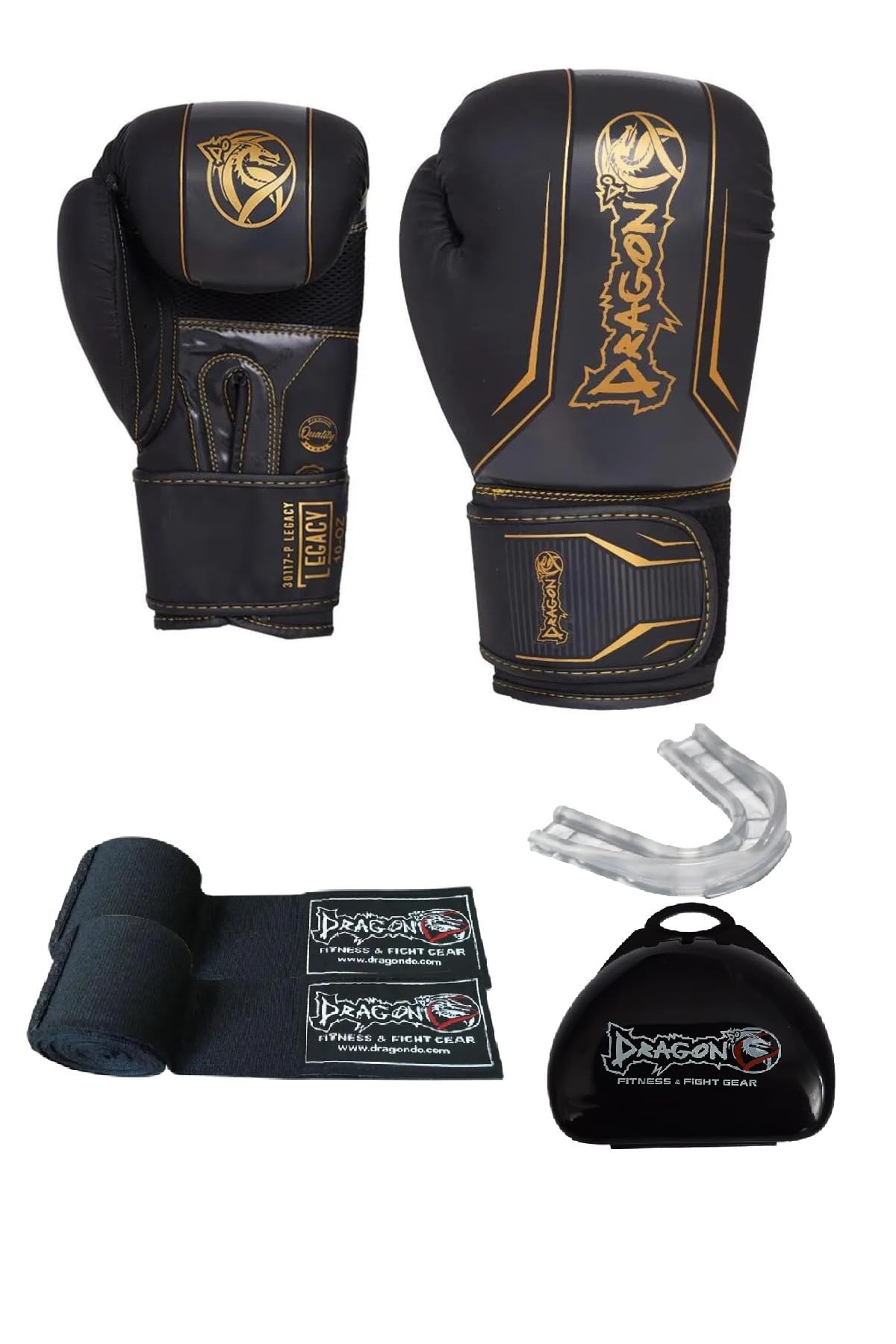 Dragon Do Legacy Kick Boks Eldiveni Muaythai Müsabaka Antreman 3'Li Set Siyah 10 Oz