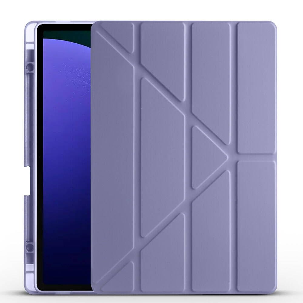Tiyen Samsung Galaxy Tab S9 Plus / S9 FE Plus ile Uyumlu Kılıf Kalem Bölmeli Tri Folding Katlanabilir Standlı PU Deri Yumuşak Silikon, Tablet Kapak [Akıllı Kapak, Uyku Modlu] - Mor
