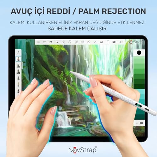 NovStrap iPad A16 11 Nesil 10. Nesil 10.9 ile Uyumlu Dokunmatik Tablet Kalemi Pen DZ915 Şarj Ekranlı Avuç İçi Reddi Stylus