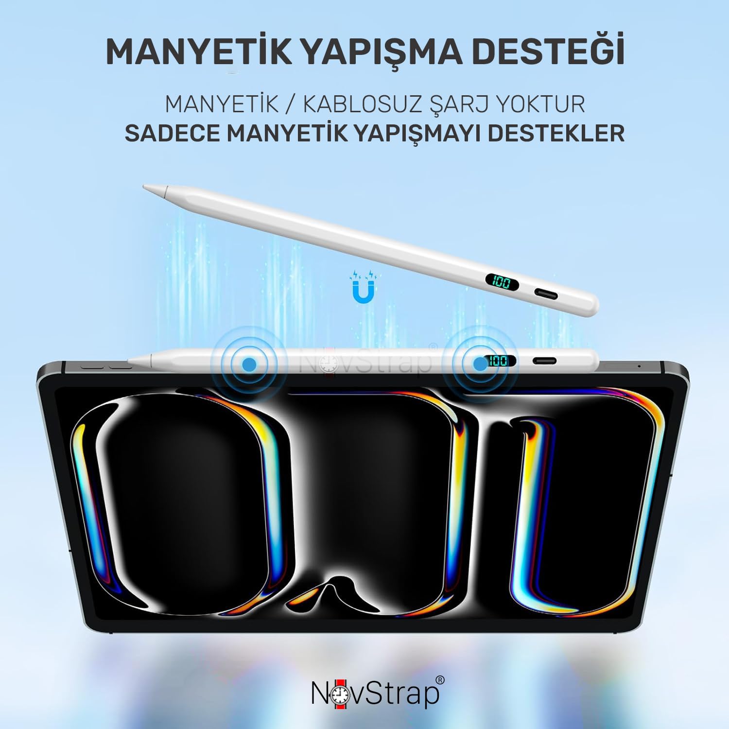 NovStrap iPad A16 11 Nesil 10. Nesil 10.9 ile Uyumlu Dokunmatik Tablet Kalemi Pen DZ915 Şarj Ekranlı Avuç İçi Reddi Stylus