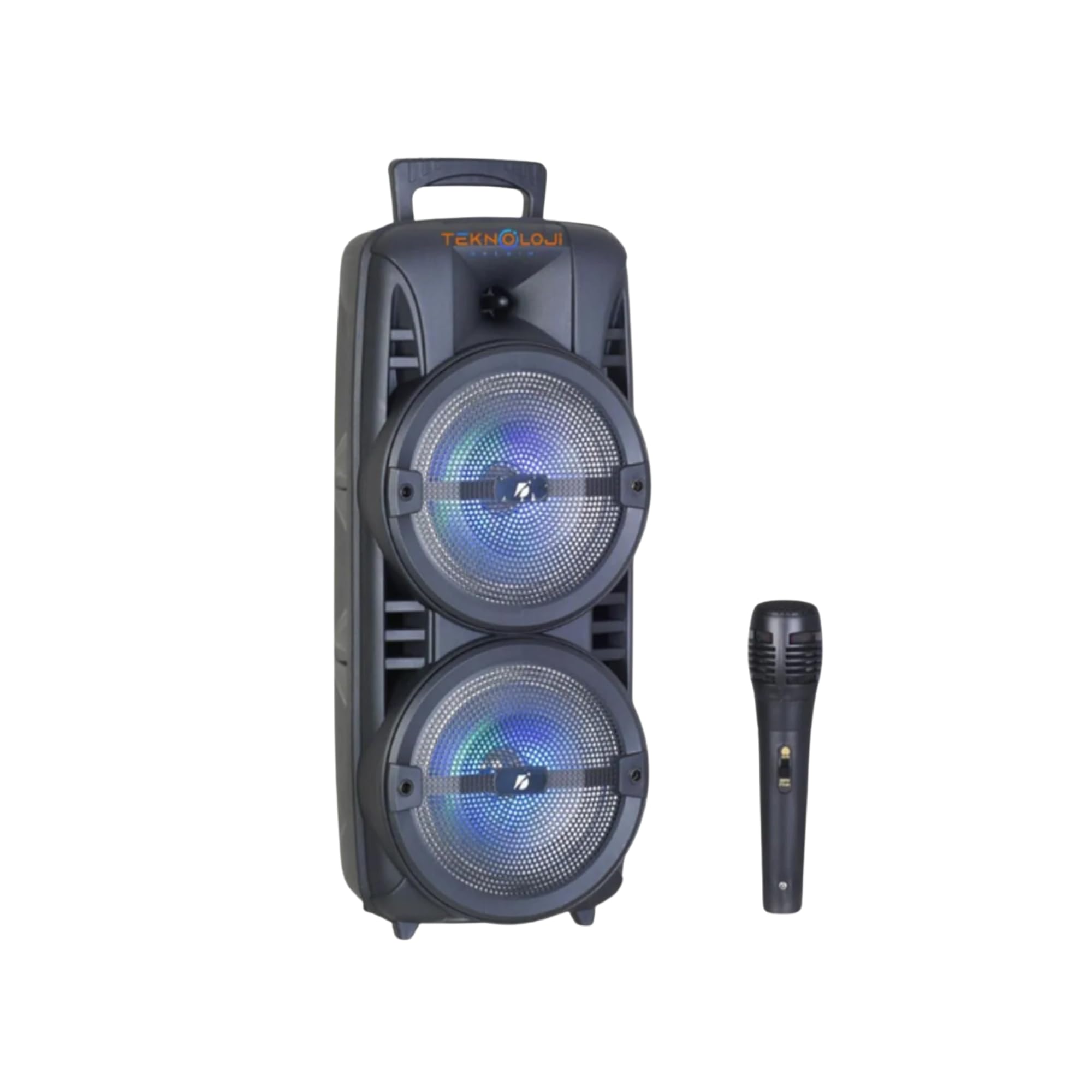 Teknoloji Gelsin Bluetooth Parti Hoparlörü, 8 İnç Çift Monitör Hoparlör, LED Işıklı, Mikrofonlu, 60cm, Aux/FM/USB Bağlantılı, 10x7x6 cm