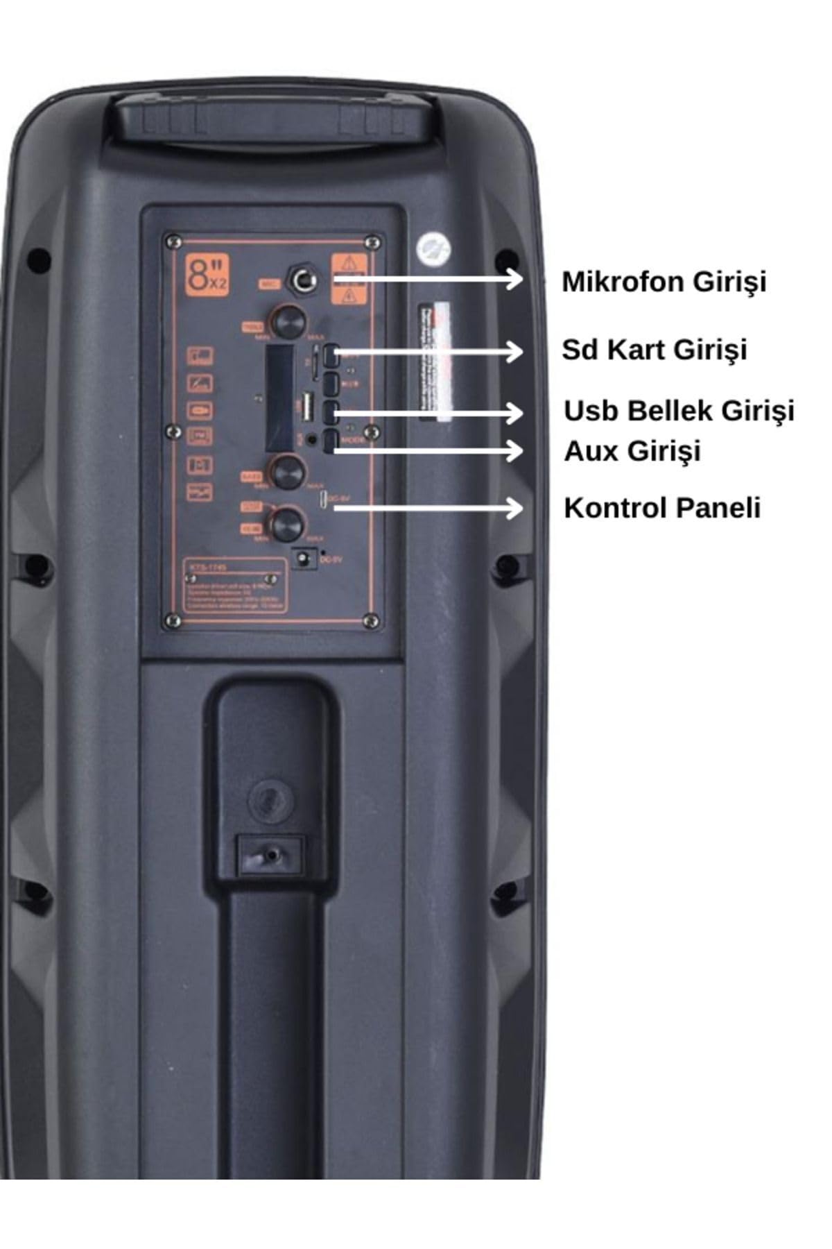 Teknoloji Gelsin Bluetooth Parti Hoparlörü, 8 İnç Çift Monitör Hoparlör, LED Işıklı, Mikrofonlu, 60cm, Aux/FM/USB Bağlantılı, 10x7x6 cm