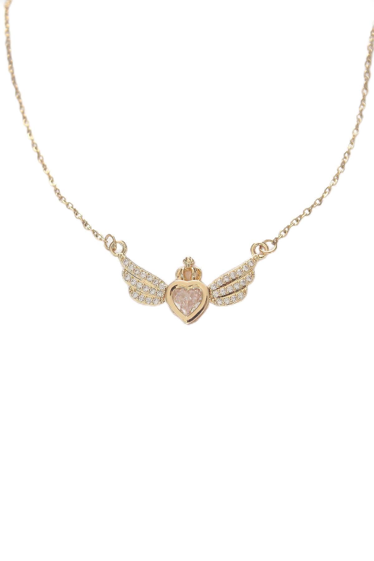 MiyanGo(1027) 316L Çelik Gold Renk Zirkon Taşlı Kalpli Kanat Kolye - TJ-BKO8516 Çok Renkli Tek Ebat