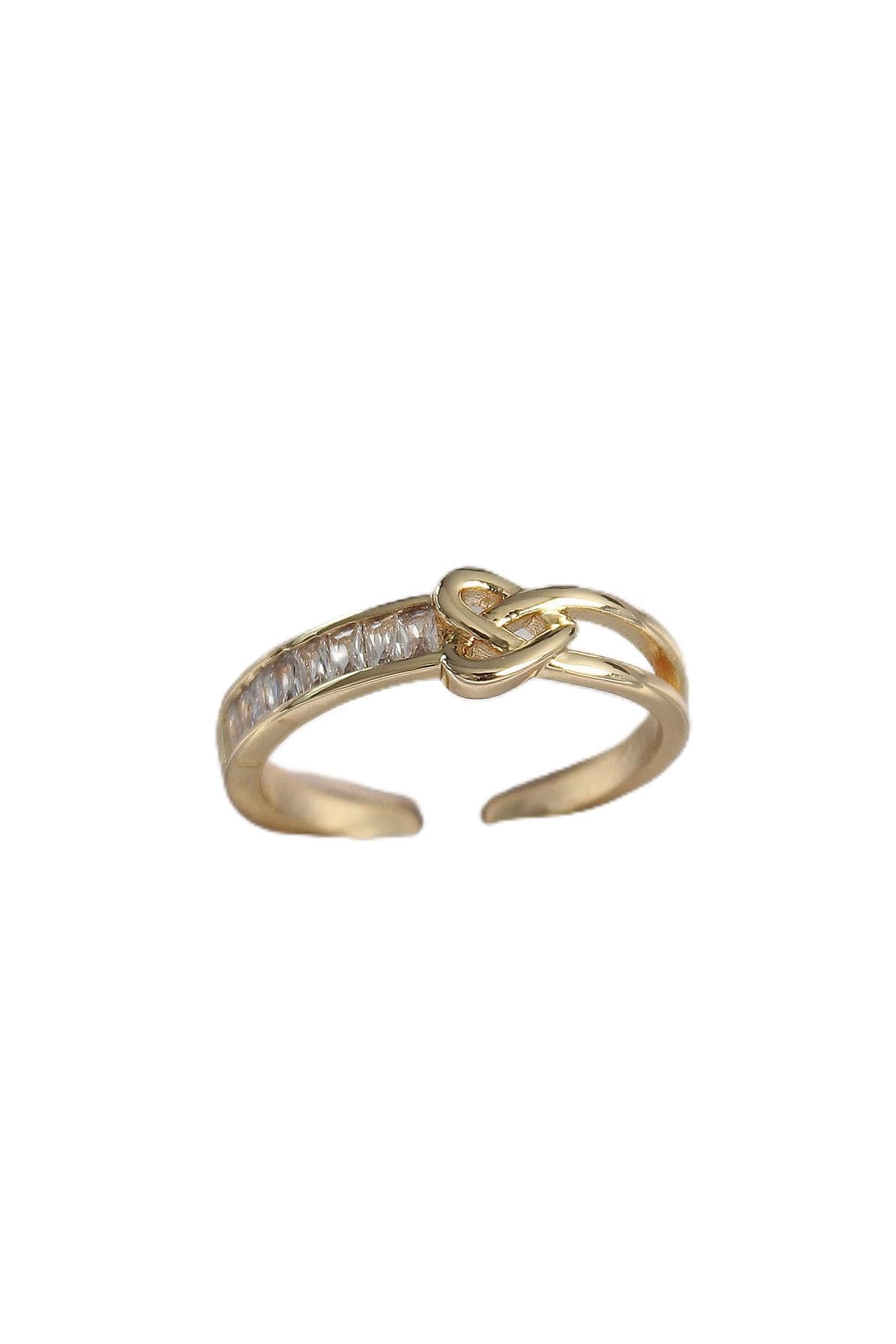 MiyanGo(1704) Pirinç Gold Renk Ayarlanabilir Zirkon Taşlı Düğüm Kalp Model Kadın Yüzük - TJ-BYK3404 Çok Renkli Tek Ebat
