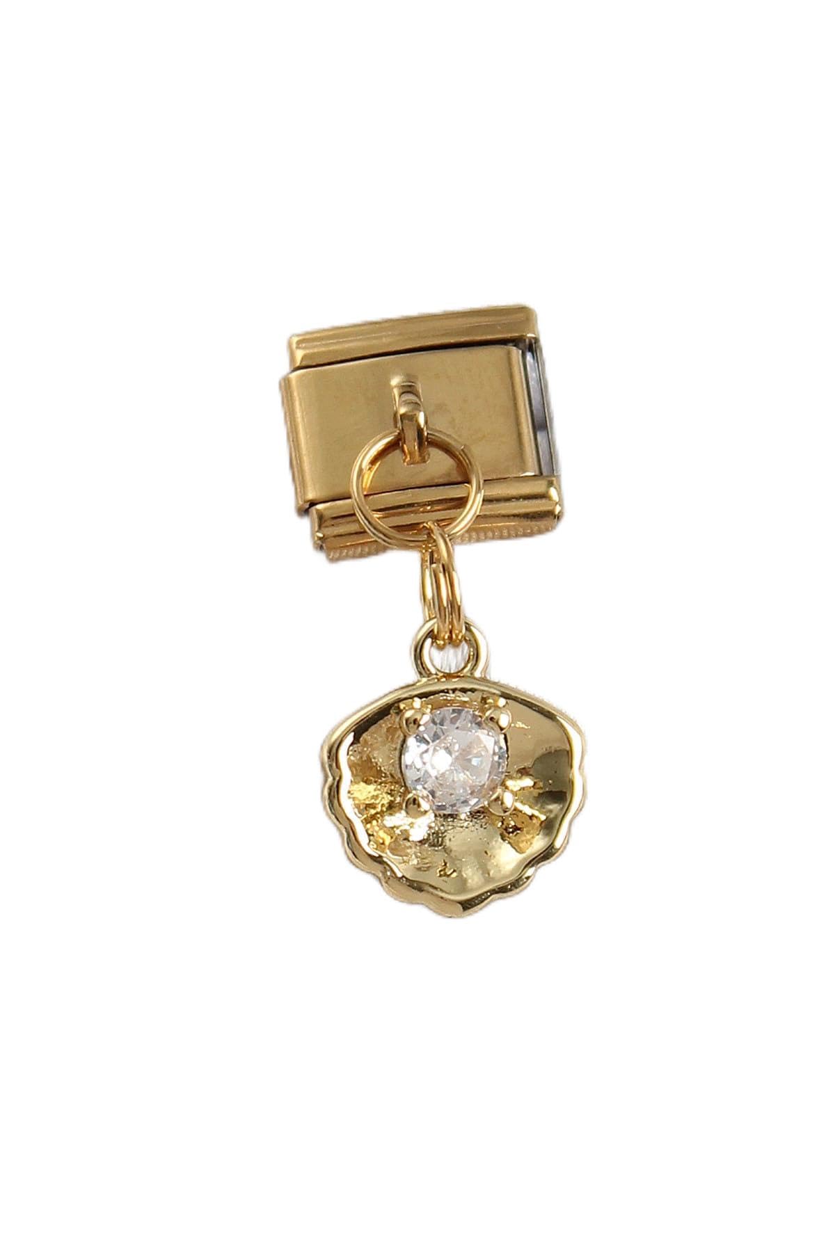 MiyanGo(2723) 316L Çelik Sallantılı Zirkon Taşlı İstiridye Model Gold Renk Nomination Charm - TJ-BC1426 Çok Renkli Tek Ebat