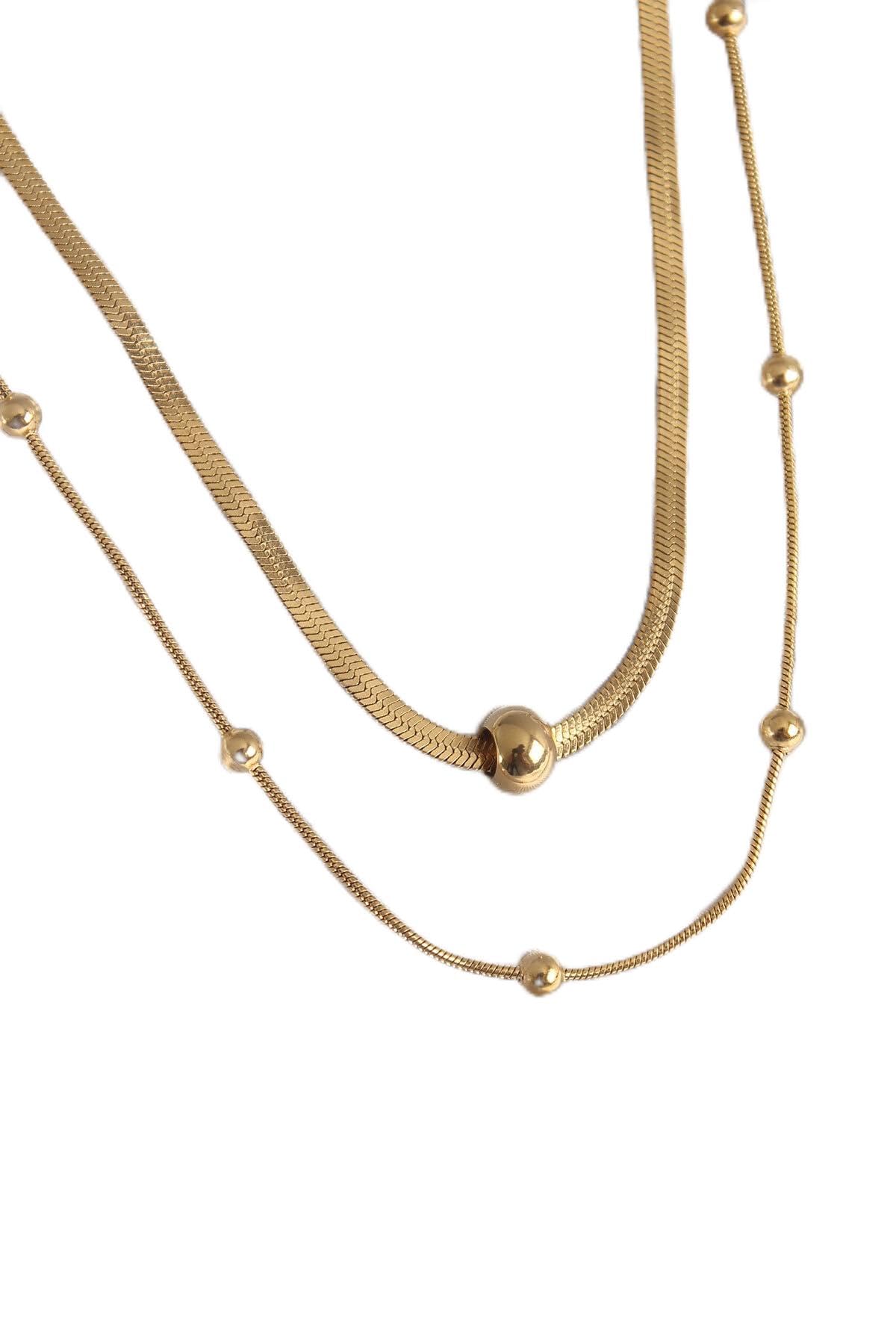 MiyanGo(1298) 316L Çelik Gold Renk İtalyan Zincir Model Topçuk Detay Kadın Kolye - TJ-BKO8312 Çok Renkli Tek Ebat