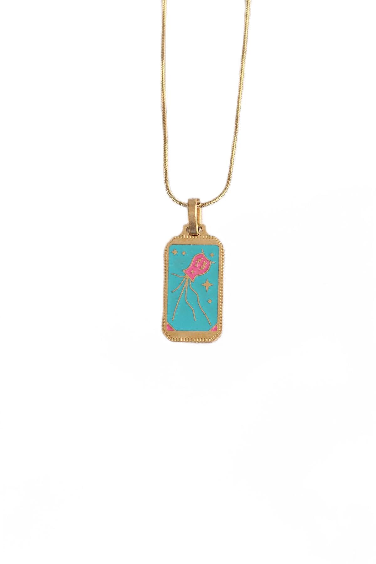 MiyanGo(1259) 316L Çelik Gold Renk Mavi Mineli Tarot Kolye - TJ-BKO9030 Çok Renkli Tek Ebat