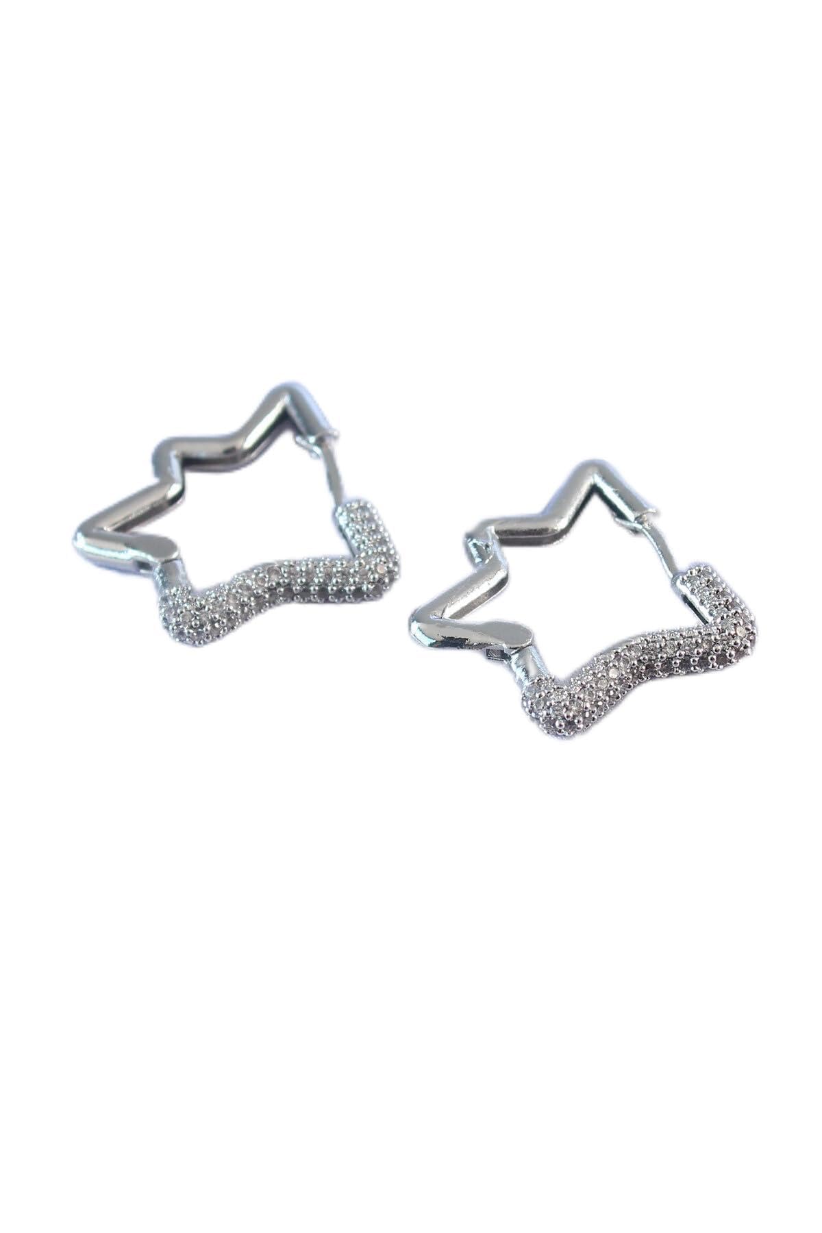 MiyanGo(3584) Gümüş Renk Yıldız Model Zirkon Taşlı Pirinç Kadın Küpe - TJ-BKP7528 Çok Renkli