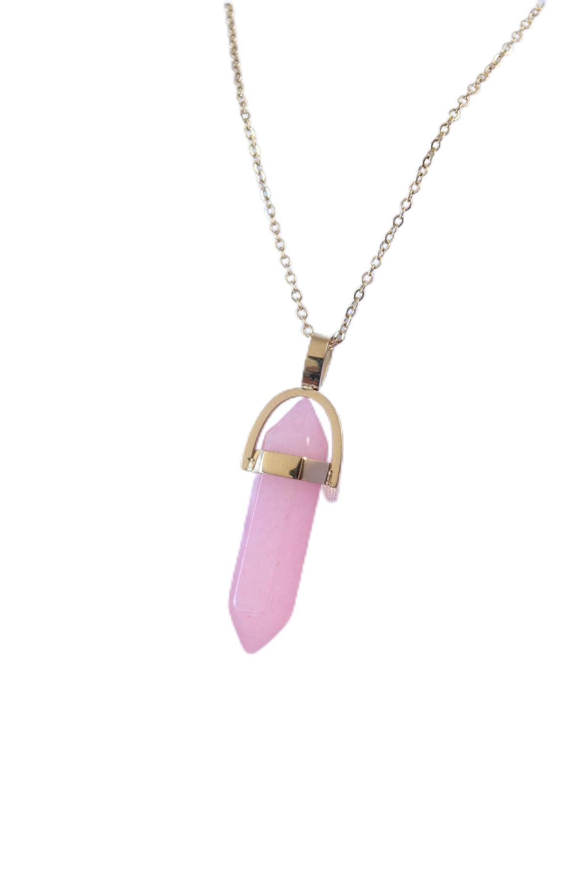 MiyanGo(1587) 316L Çelik Gold Renk Kristal Pembe Taş Model Kadın kolye - TJ-BKO7472 RENKLİ Tek Ebat