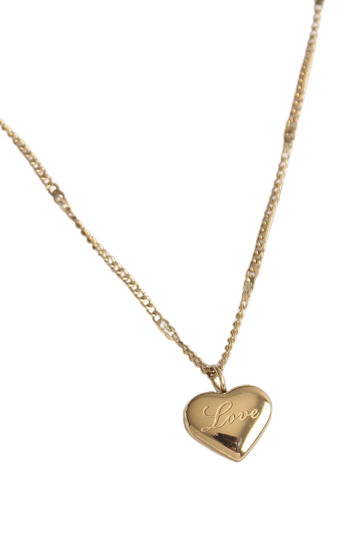 MiyanGo(1369) 316L Çelik Gold Renk Zincir Love İşlemeli Kalp Figür Kadın Kolye - TJ-BKO9778 Çok Renkli Tek Ebat