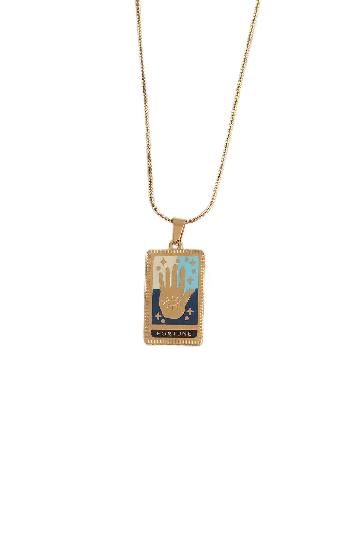 MiyanGo(3020) 316L Çelik Gold Renk Karışık Mineli El Figür Tarot Kolye - TJ-BKO9035 karışık Tek Ebat