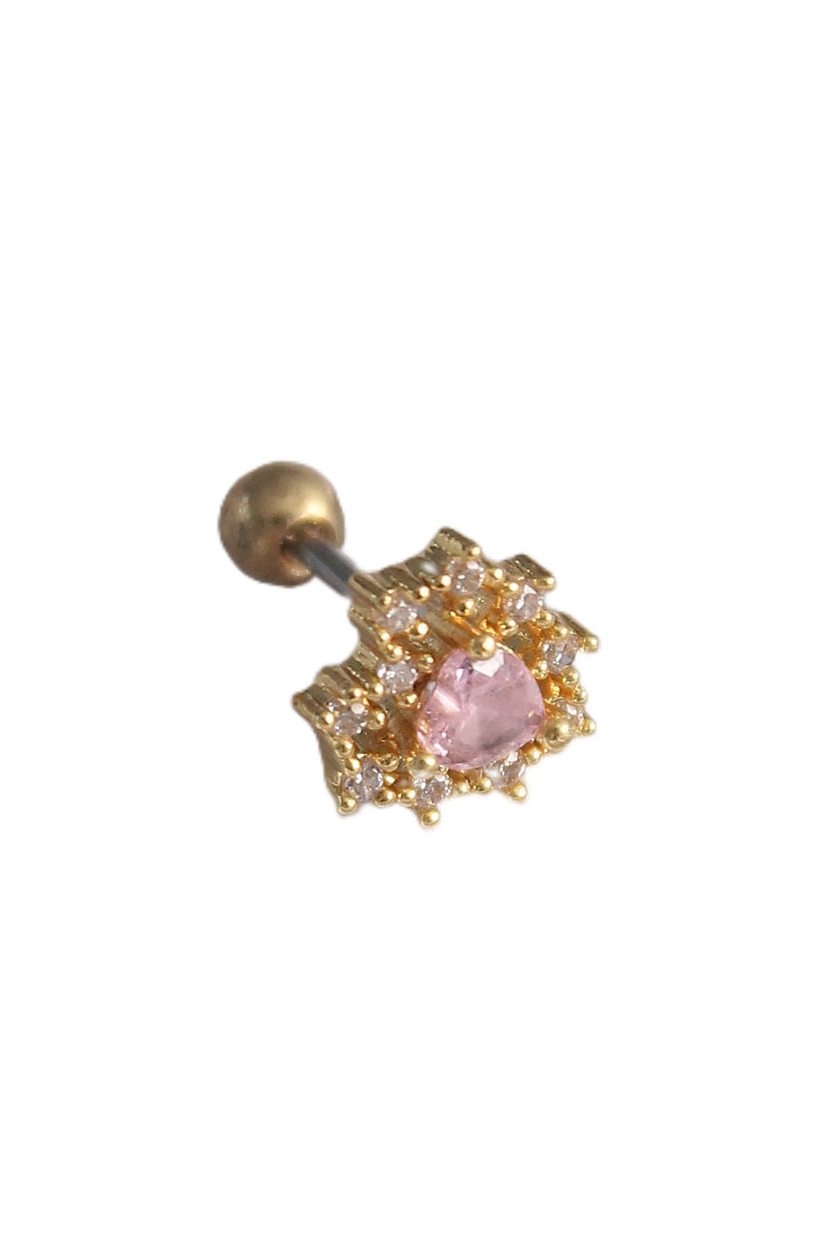 MiyanGo(883) 316l Çelik Gold Renk Pembe Zirkon Taşlı Kalp Tragus Piercing Çok Renkli Tek Ebat