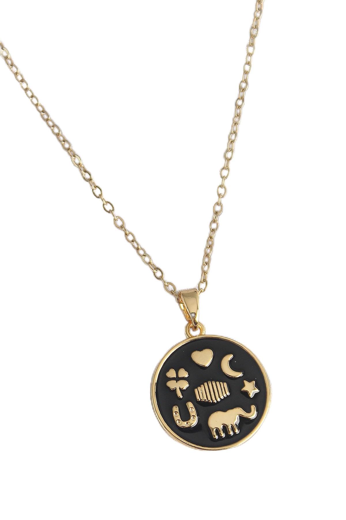 MiyanGo(3028) 316L Çelik Gold Renk Siyah Şans Kolyesi - TJ-BKO9547 Renkli Tek Ebat