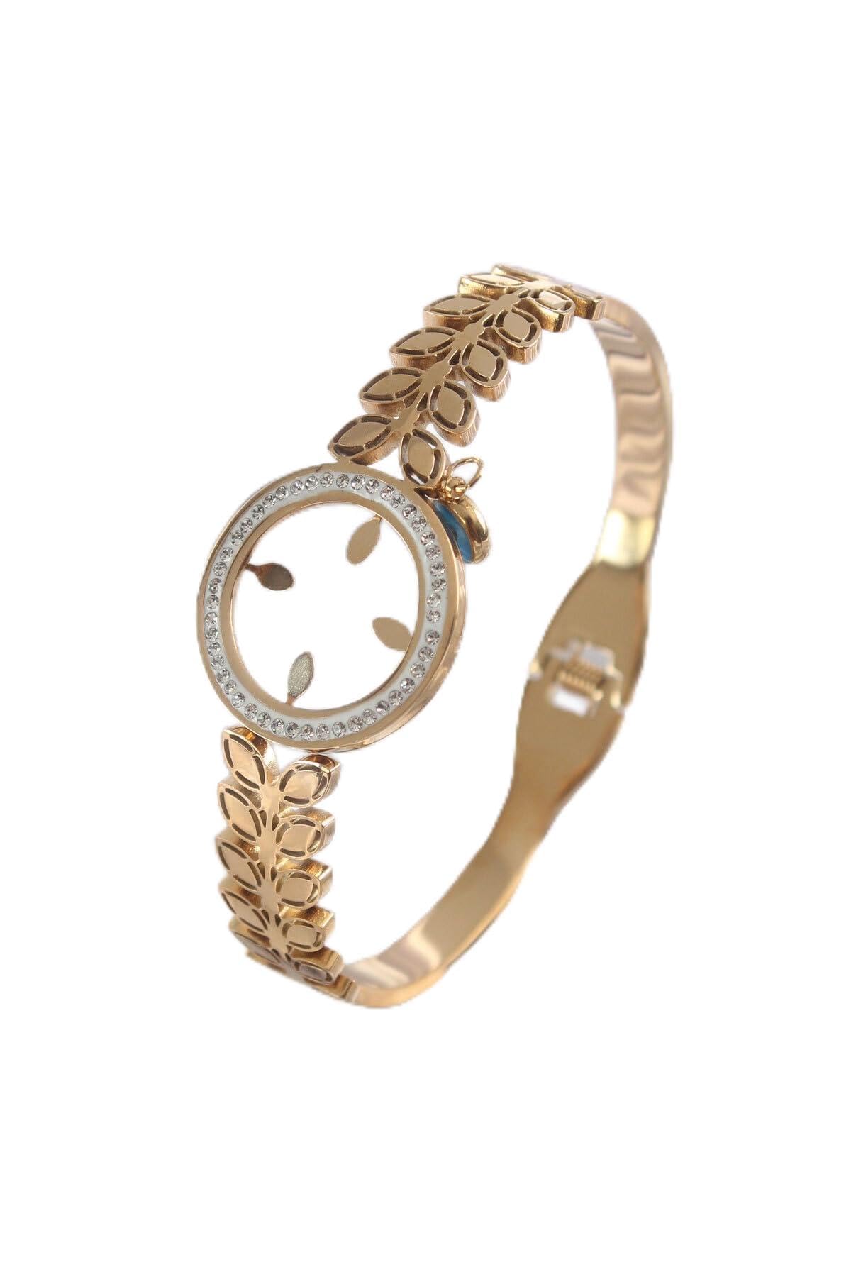 MiyanGo(2696) 316L Çelik Gold Renk Çeyrek Takılabilen Zirkon Taş Detay Kadın Kelepçe - TJ-BB5548 Çok Renkli Tek Ebat