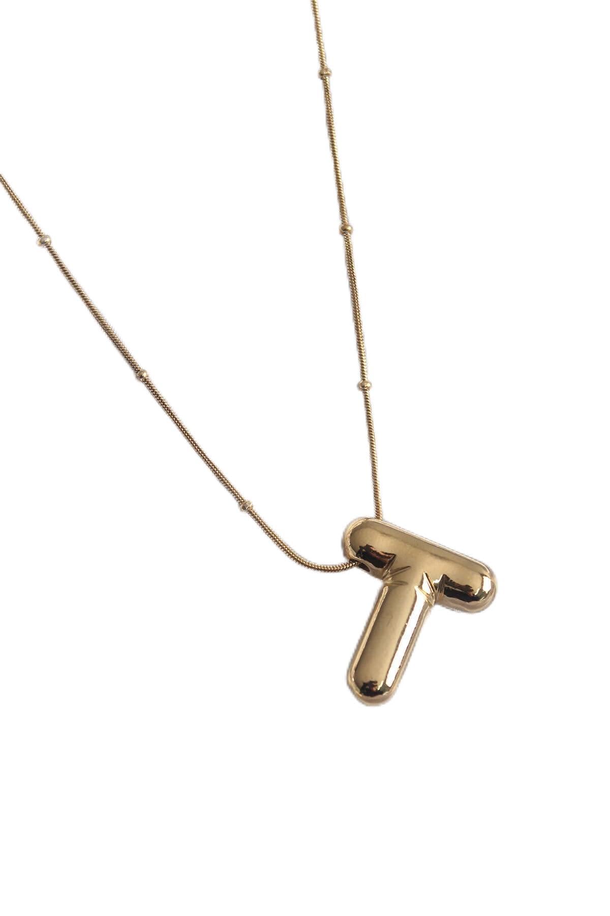 MiyanGo(1315) 316L Çelik Gold Renk Bubble "T" Harf Model Kadın Kolye - TJ-BKO7955 Çok Renkli Tek Ebat