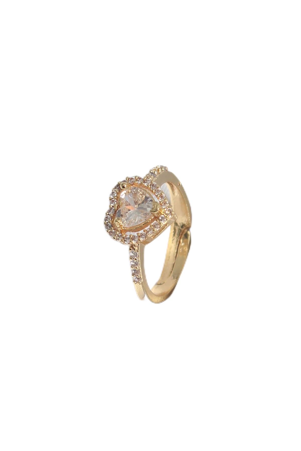 MiyanGo(1700) Pirinç Gold Renk Zirkon Taşlı Kalp Charm Model Kadın Yüzük - TJ-BYK2858 Çok Renkli Tek Ebat