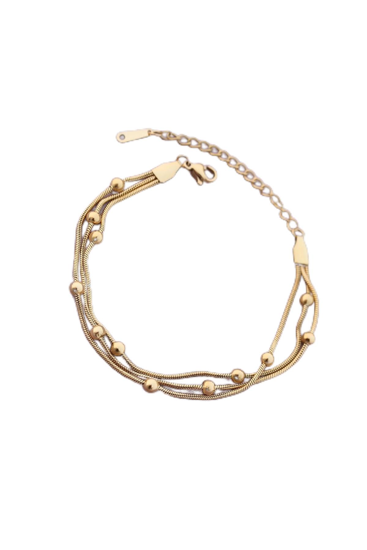MiyanGo(807) 316L Kararmaz Çelik Gold Renk Top Zincirli Kadın Bileklik - TJ-BB4171 çok renkli Tek Ebat