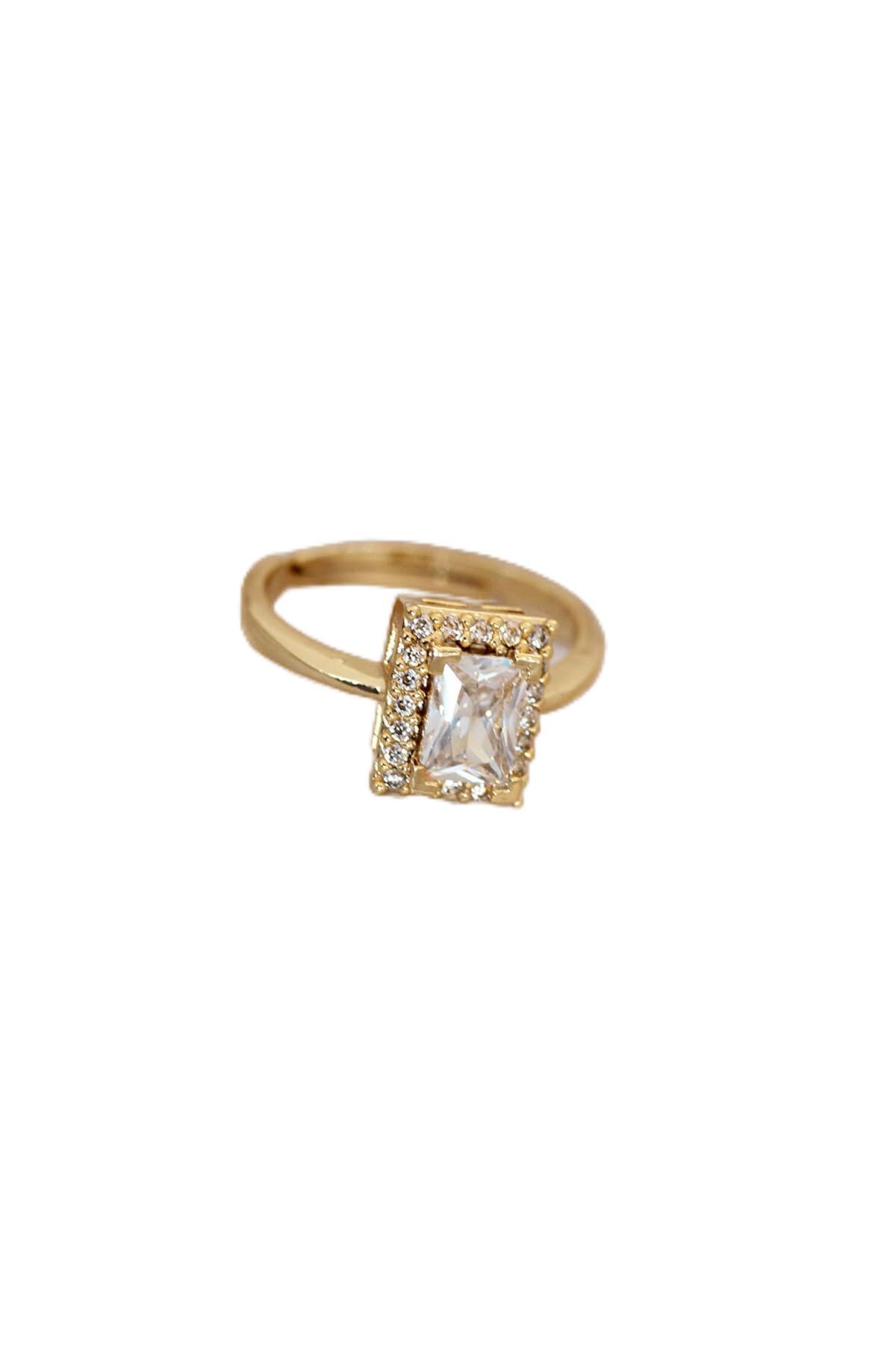 MiyanGo(1799) Ayarlamalı Gold Renk Metal Zirkon ve Kristal Taşlı Dikdörtgen Model Yüzük - TJ-BYK2068 Çok renkli Tek Ebat