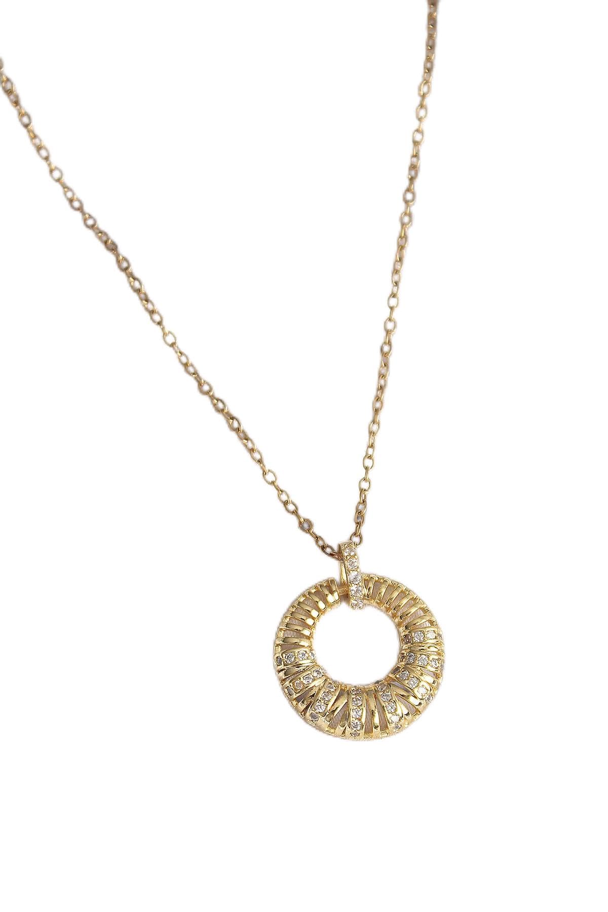 MiyanGo(1063) 316L Çelik Gold Renk Zincir Zirkon Taş İşlemeli Daire Model Kadın Kolye - TJ-BKO9968 Çok Renkli Tek Ebat